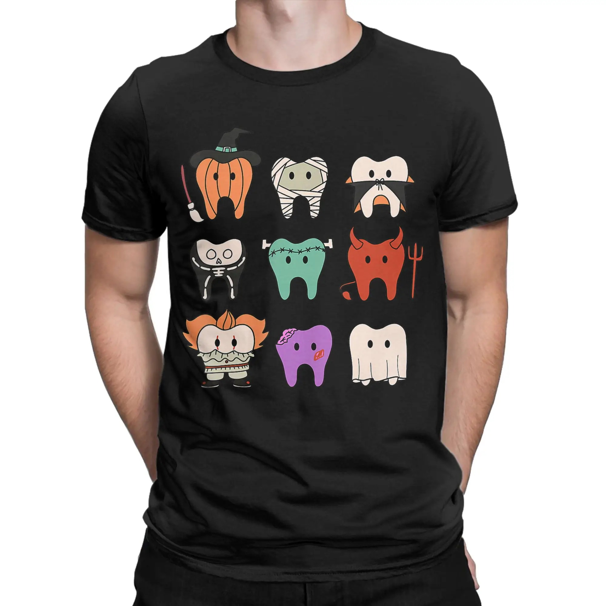 Funny Cute Dental Hygiene Monsters Teeth Squad Halloween T-Shirt Beach  Y2K Retro T Shirts Cotton Leisure Tee Shirt For Tees