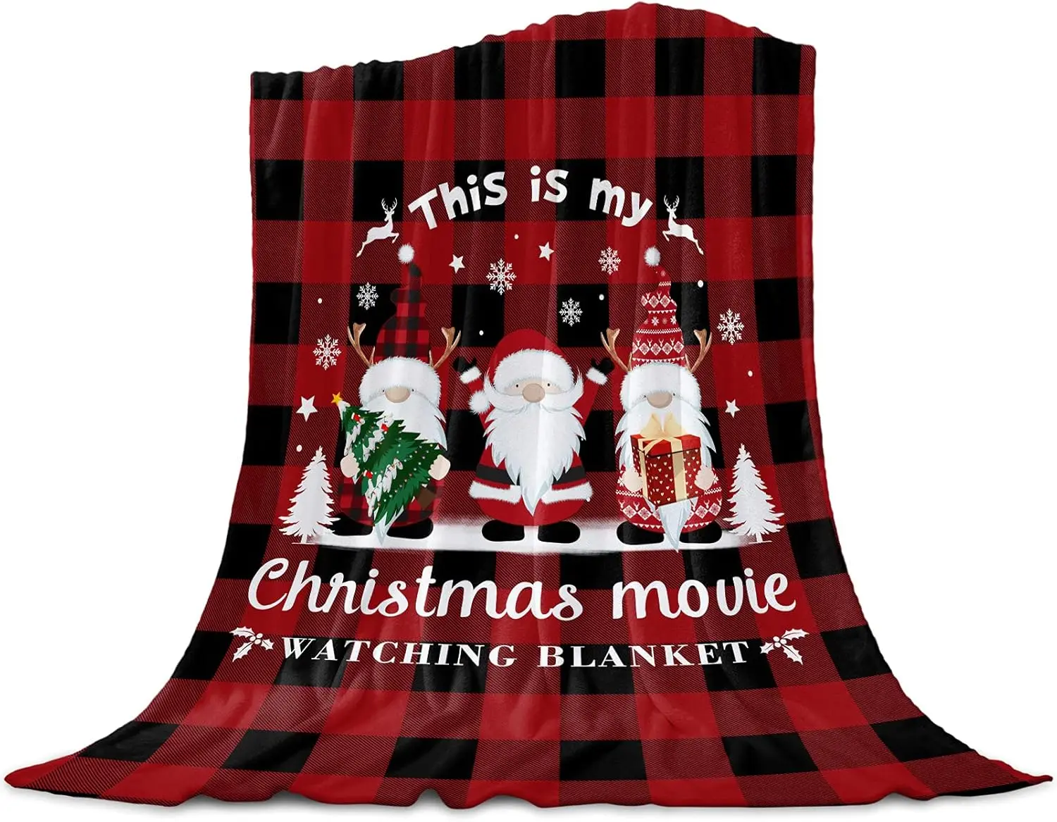 

Рождественское одеяло с гномом, мягкий фланелевой флис, одеяло «Это мой рождественский фильм», одеяло для наблюдения за рождественской елкой, красный, черный, чехол в клетку буйвола