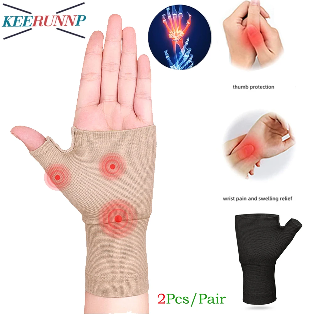 1Pair Unisex Wrist & Thumb Support for Women Men - Hand Wrist Compression Sleeve with Fingerless Design - Best for Arthritis RSI