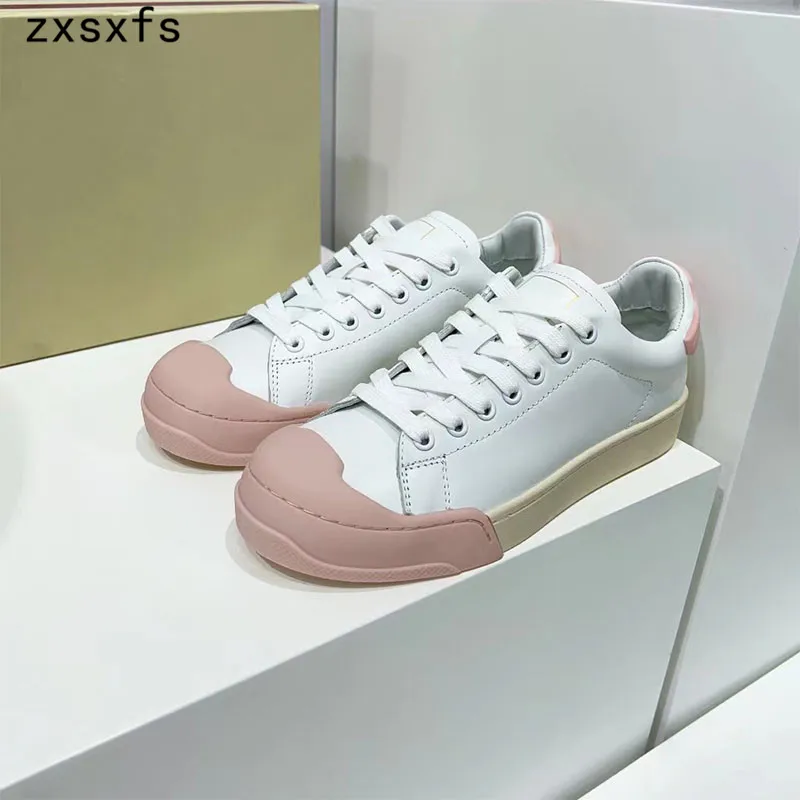 

New Casual Sneakers Women Genuine Leather Lace Up Thick Sole Shoes Female Round Toe White Shoes Platform Shoes Woman 2023