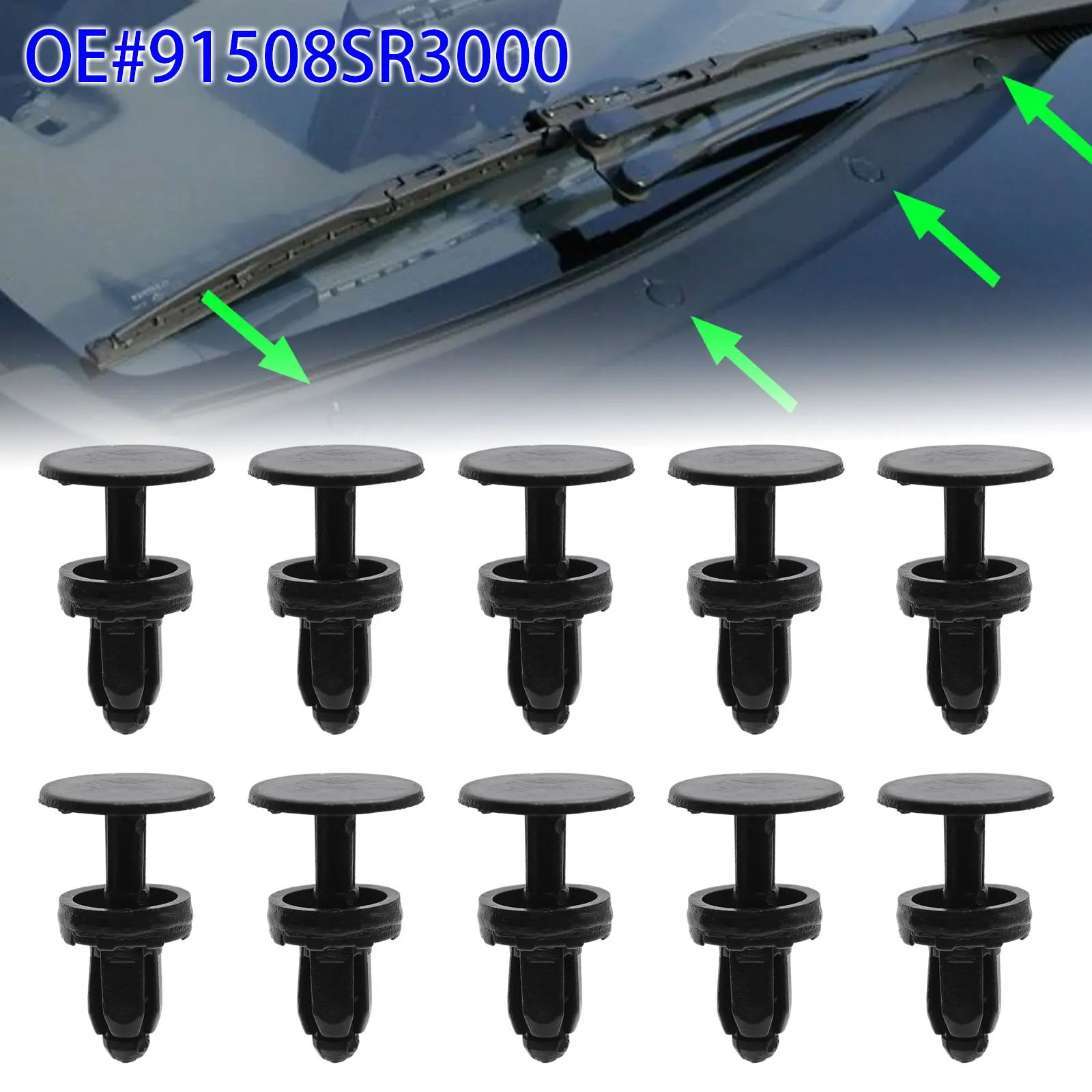 91508‑SR3‑000 Windscreen Cowl Trim Push‑Type Retainer Clips For Honda Odyssey Civic CR‑V Acura Integra Cowl Top Panel Fasteners