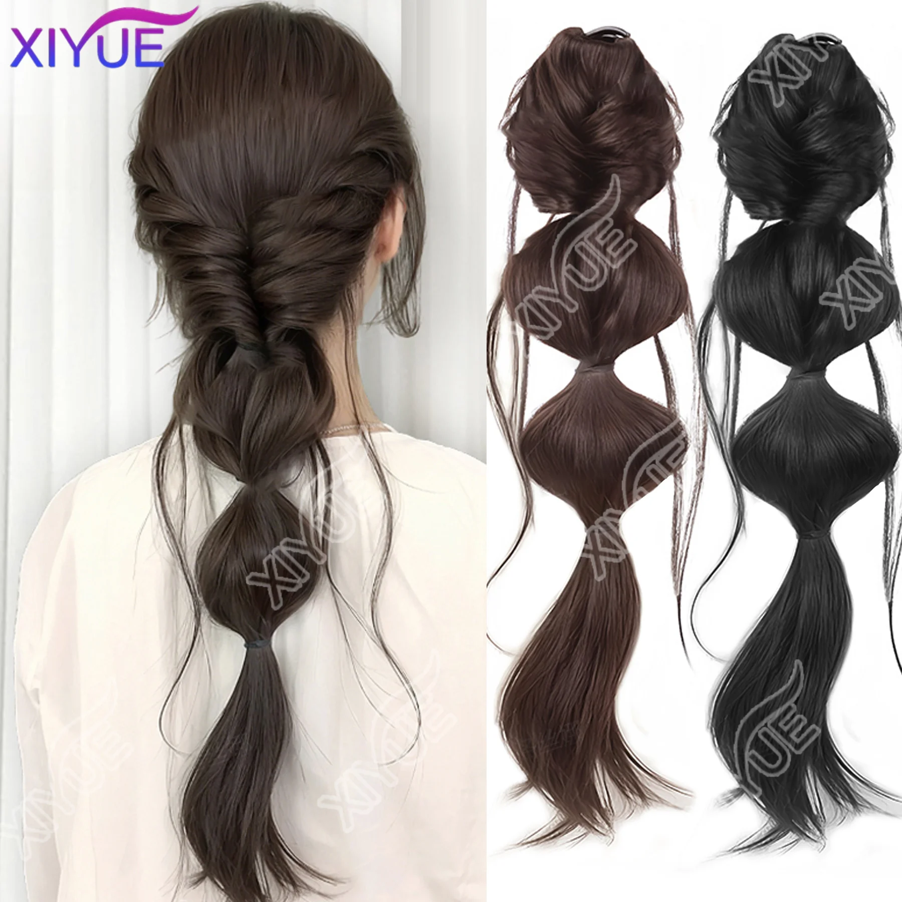

40cm Synthetic Braided Bubble Braids Wig Clip Sweet Girl Natural Fluffy Twisted Ponytail Hair Extension for women