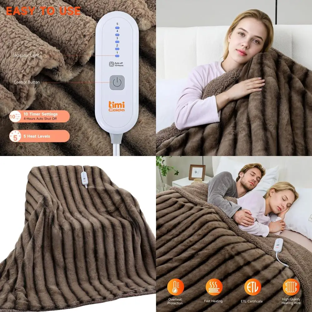 

Плюшевое электрическое одеяло из искусственного меха размера Queen 84x90 с 5 настройками нагрева и 10-часовым автоматическим отключением, защита от перегрева — уютный диван, теплый