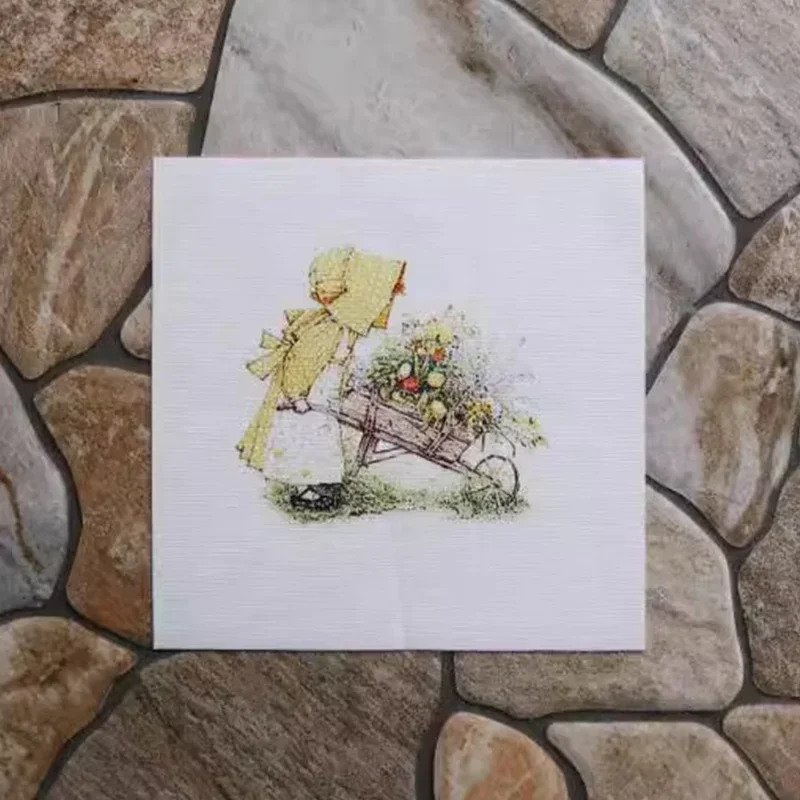 Canvas Cotton Linen Hand Dyed Digital Printed Quilt Girl 15x15cm Fabric For DIY Sewing Patchwork Western Vintga Rural