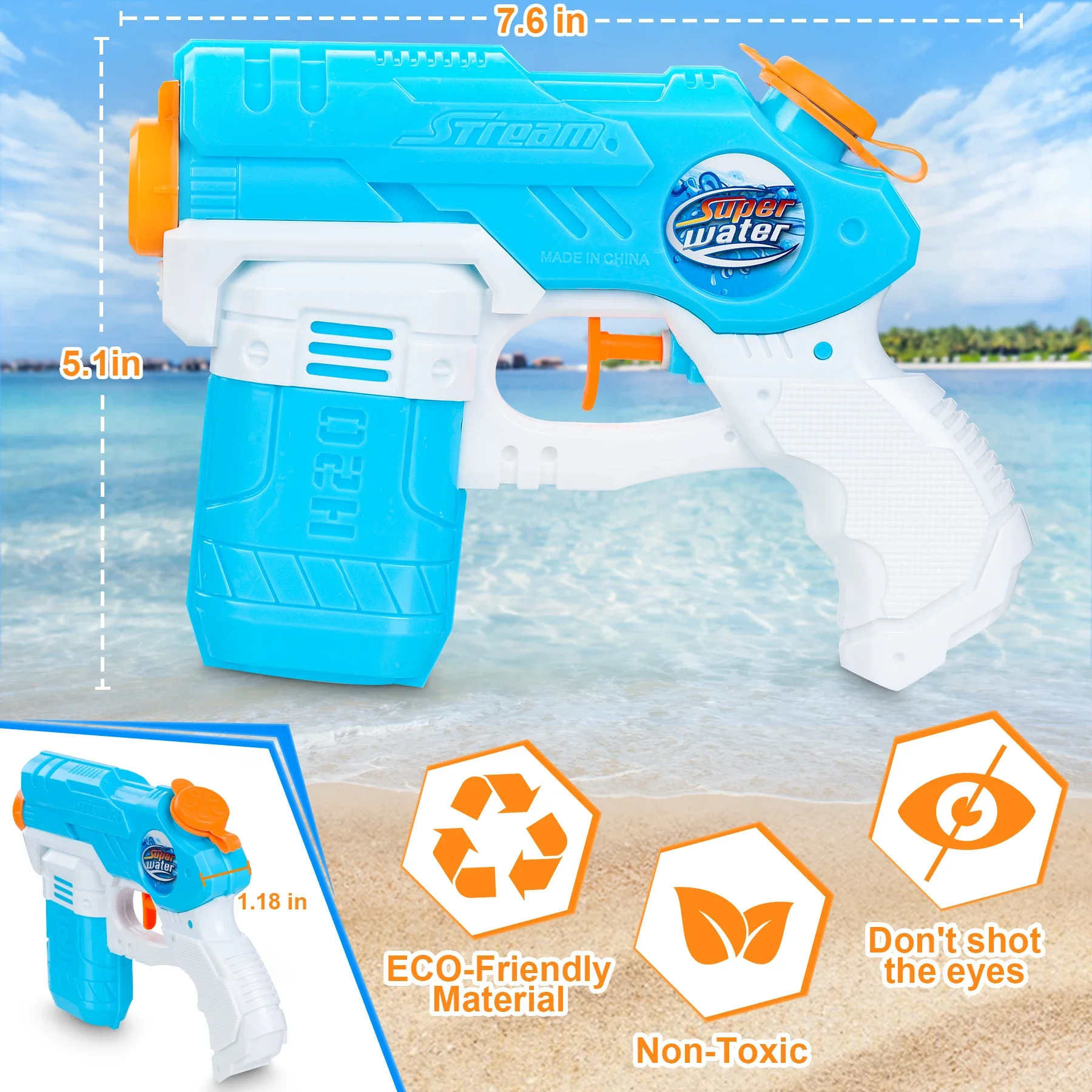 Children Outdoor Beach Toys Kids Summer Beach Water Gun Seaside Natatorium Square Drifting Water Pistol Squirt Toys 300ml