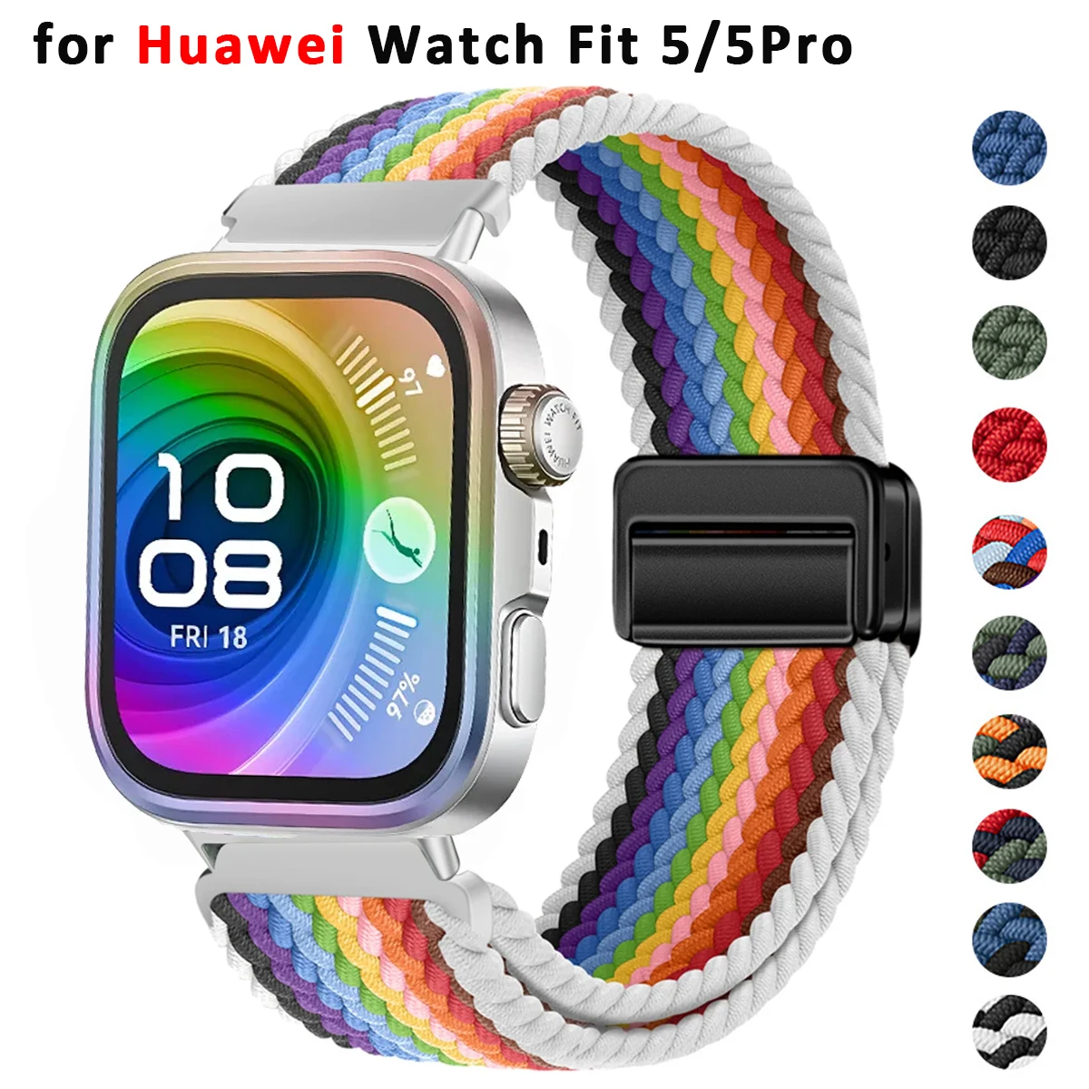 Nylon Geflochtenes Magnetarmband für Huawei Watch Fit5 5pro Fit4/4Pro Elastische Schlaufe Armband für Huawei Fit 5 4 3 Uhrenband