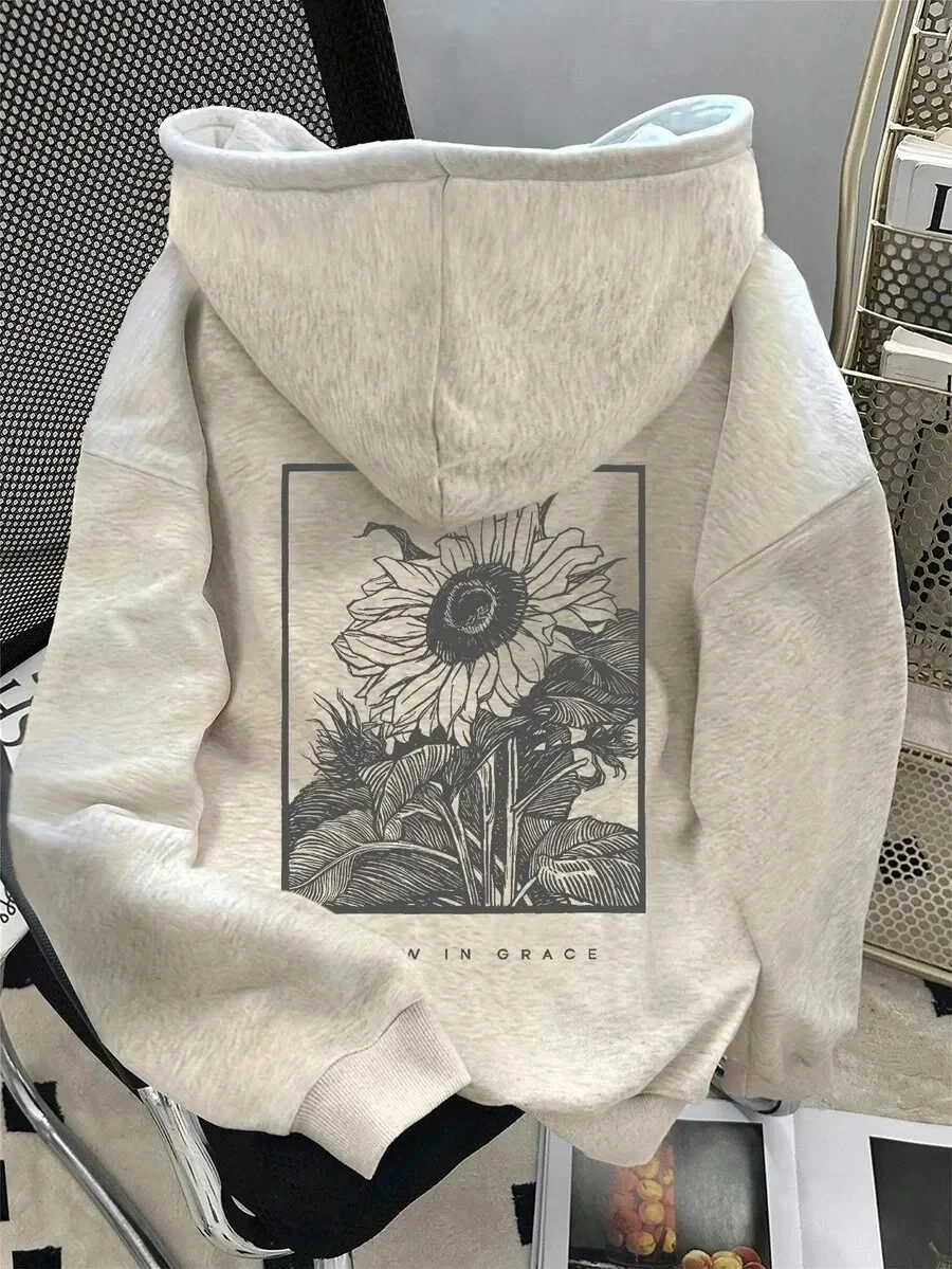 

Autumn and Winter Style Sunflower Art Print Cotton Hoodie Floral - Themed Fashion and Seek A Touch of Grace While Staying Warm