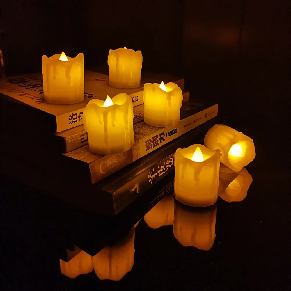 Imagem -05 - Cintilação Flameless Led Tealight Eletrônico Pequena Vela Luz para o Casamento Igreja Natal Mini Velas Luz Quente 12 Peças