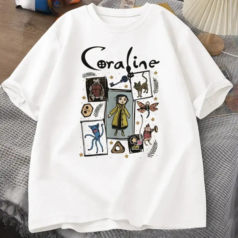 

Coraline loween Spooky Vintage T-irt Women Men Cleanfit Sle A-Line Sve Linen Fabric Other Material T-irt