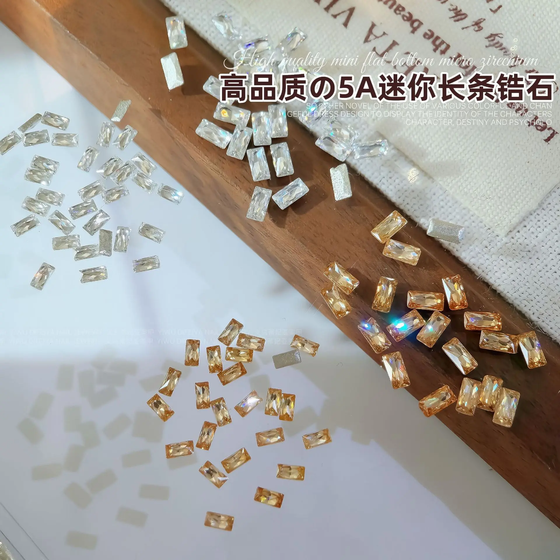 50PCS Glitter Mini Rect Bar Chamfered Zircon Strip Nail Rhinestones Charms Elongated Diamonds Decorations Manicure Accessories