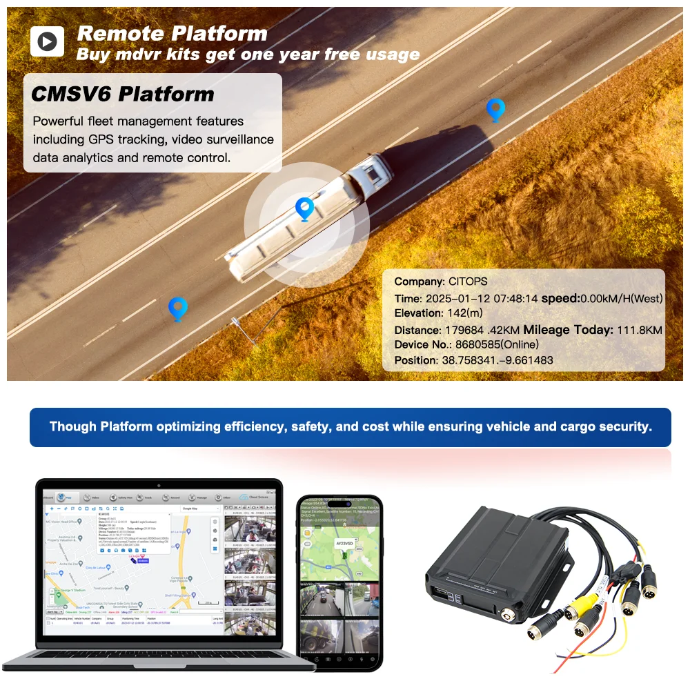 Mini 1080P Ahd 4ch Car Dvr Vehicle Security Tracking Vehicle Recording CMSV6 FHD Analog Remote Monitoring Mobile Mdvr view 5
