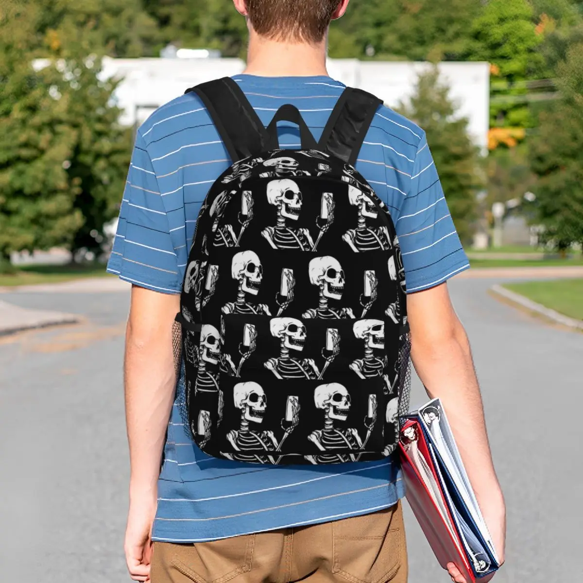 Skeleton Playing Phone Backpack Student BookBag Children School Bag Laptop Shoulder Bags for Boys Girls