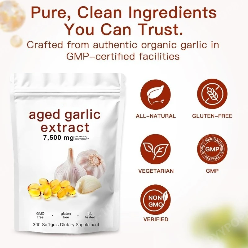 

Aged Garlic Extract 300 Count Odorless Organic Garlic Capsules Supplement for Heart Immune Support Vegetarian Non GMO