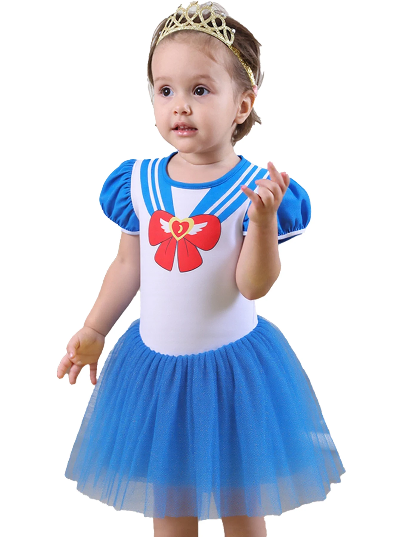 

Infant Girls' Dress Summer Sailor Collar Bow Puff Sleeve Sparkly Tulle Skirt Headband Festive Parties Gatherings