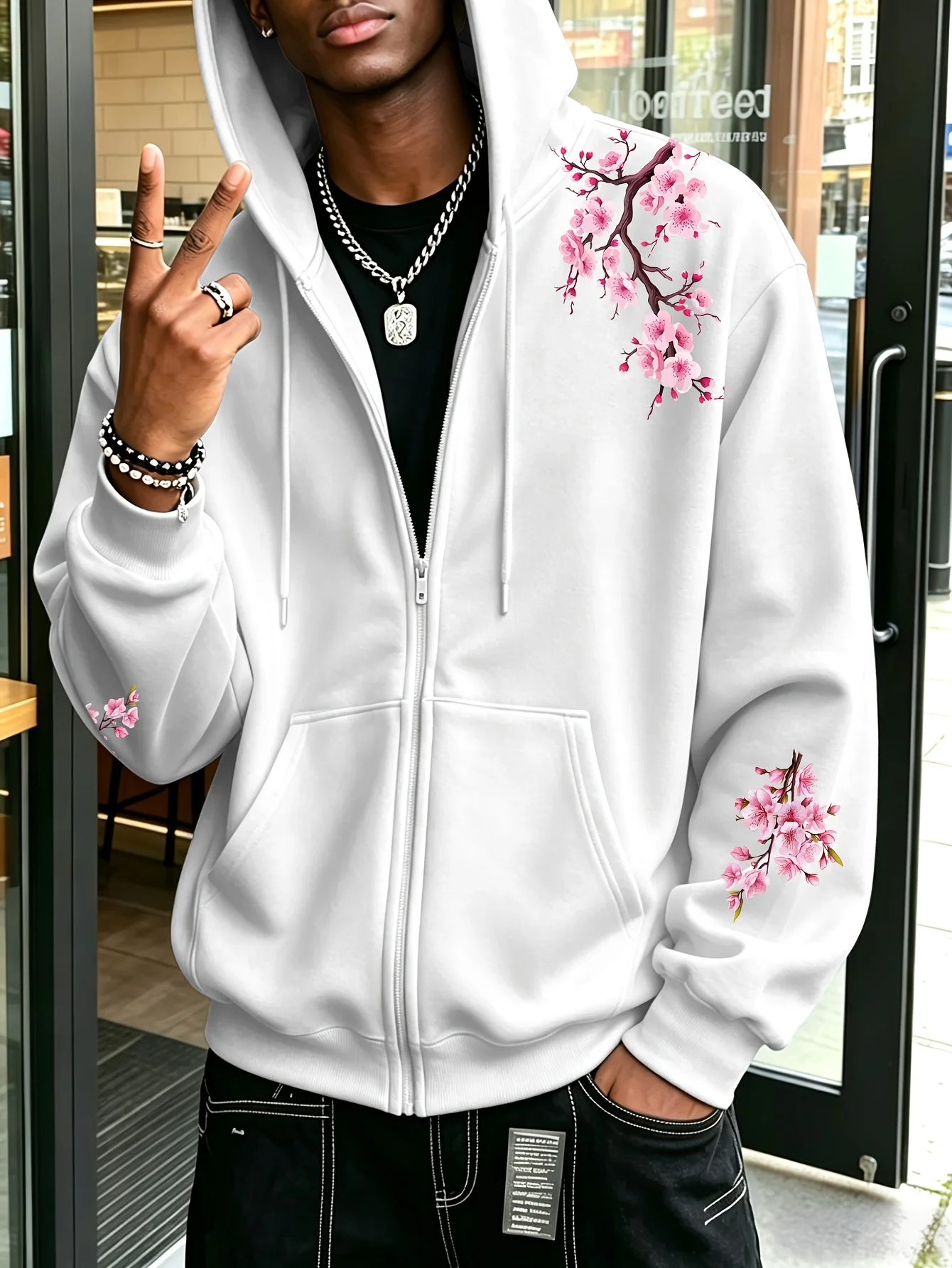 Sakura Herren Neuer Trendiger Herbst/Winter Zipper-Hoodie, Lässiger Alltags-Kapuzenpullover mit Kordelzug und Reißverschluss, Sportshirt – Detail 2