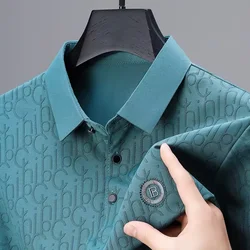 High end brand letter printed short sleeved T-shirt men's 2024summer new ice silk cool and breathable business casual POLO shirt