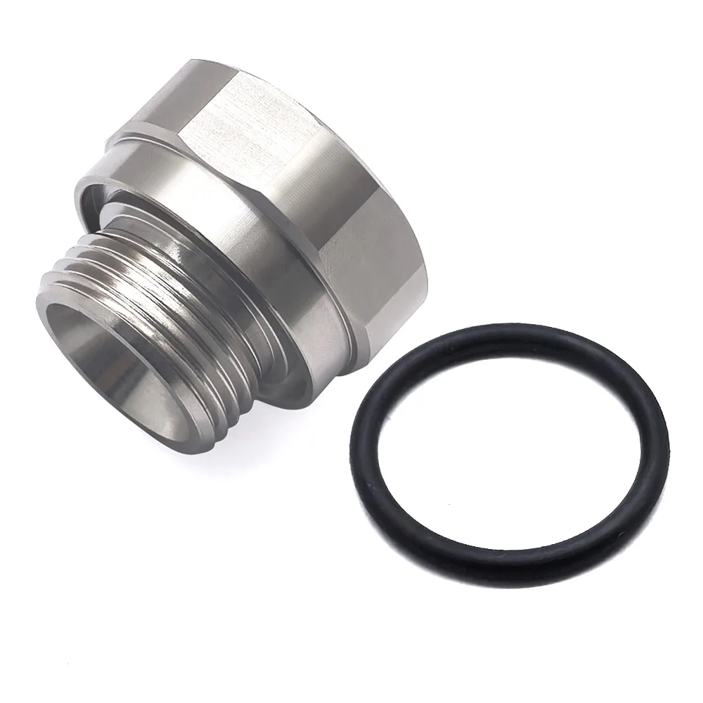 A-211 27mm-2.0 threaded size oil drain valve adapter, silver electroplated nickel finish, automotive parts