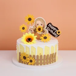 Sunflower Cake Topper Girl Lady Happy Birthday Cupcake Topper Party Dessert Wedding Decoration Baby Shower Baking Supplies DIY
