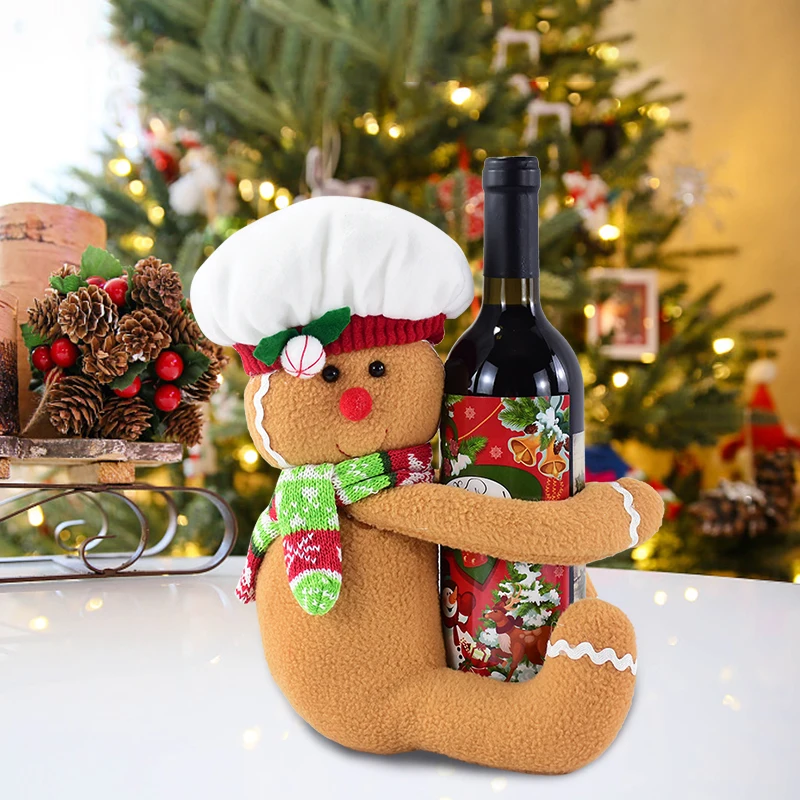 

Christmas Decoration Gingerbread Man Hug Wine Bottle Curtain Decoration Christmas Tree Topper Hanging Doll New Year Noel Navidad