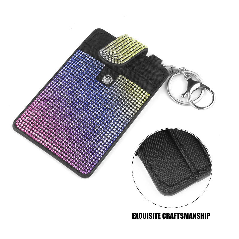 Bling Car Keychain Card Clips Slim Storage Id Badge Credit Card Holders Pocket Bag Vertical Punched Zipper Car Accessories