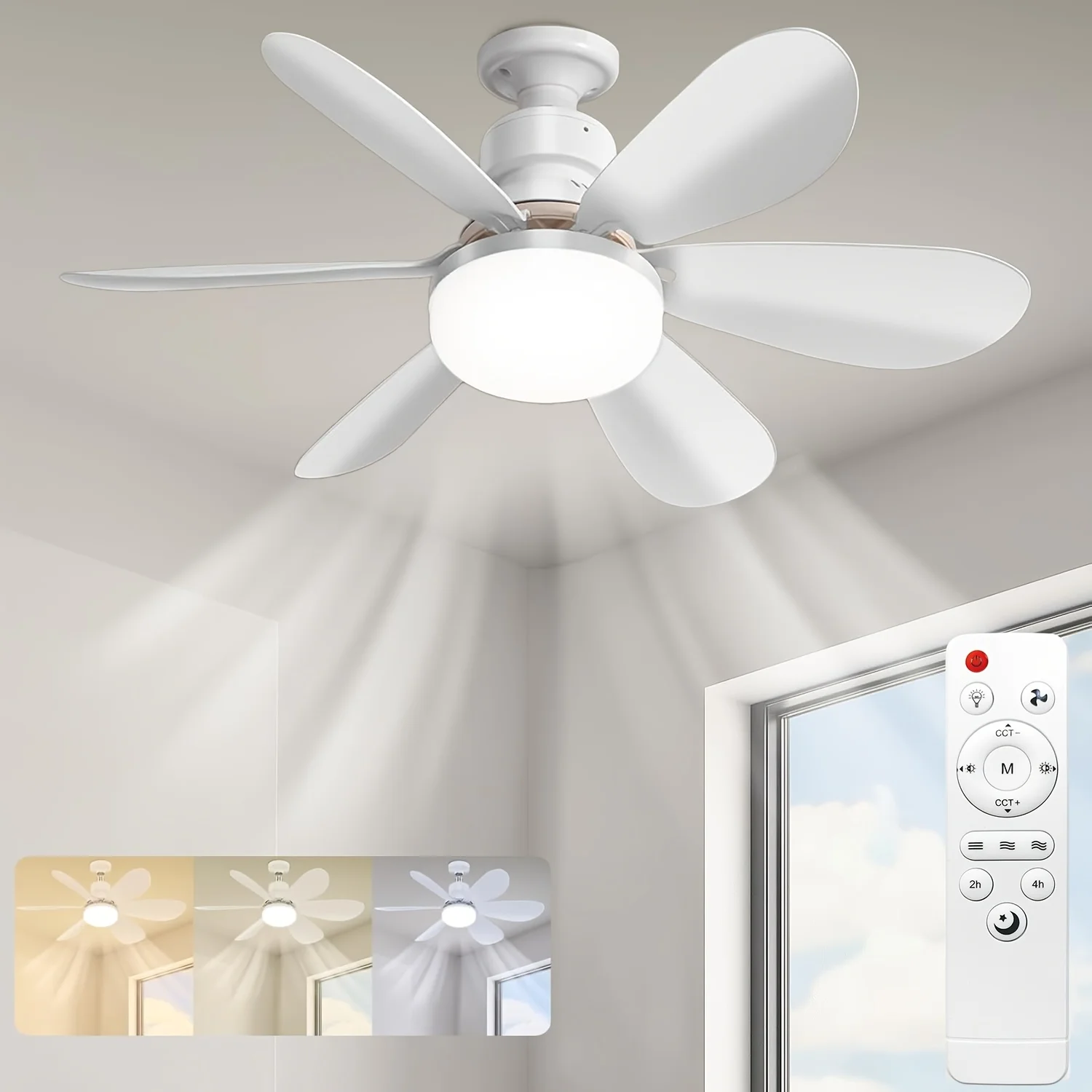 With Remote Control Fan Light E27 Lamp Holder 20.5 inch 3-Speed Wind Speed, Suitable for Garage, Living Room, Bedroom, Kitchen