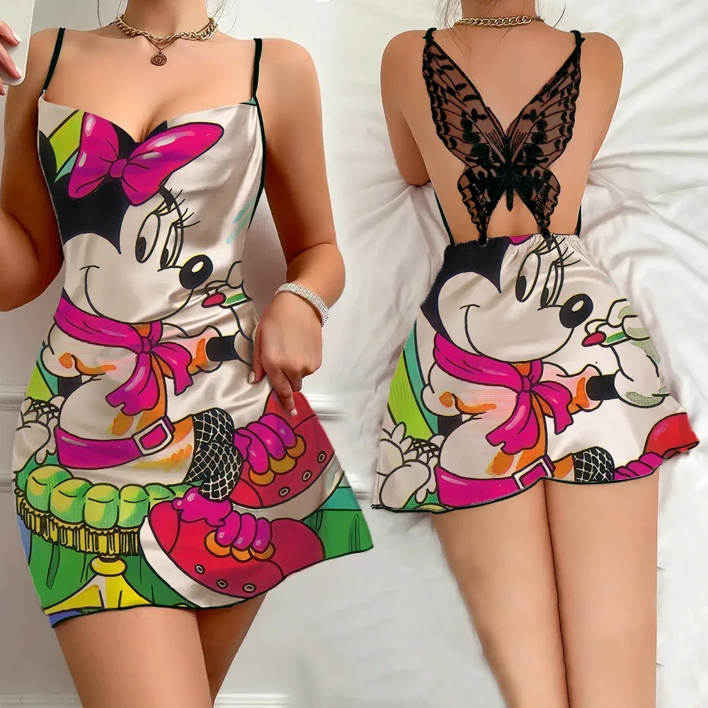 New Fashion Summer Women's Pajama Sexy Sleevesless Female Nightwear Cartoon Pattern Ruffled Edge Slip Dress for Women Home Dress