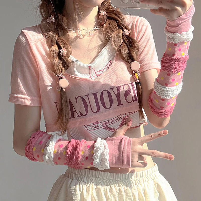 Long Lace Hollow-Out Fingerless Gloves Sun Protection Sleeves Mesh Lace Cycling Cute Accessories Bare Finger Gloves