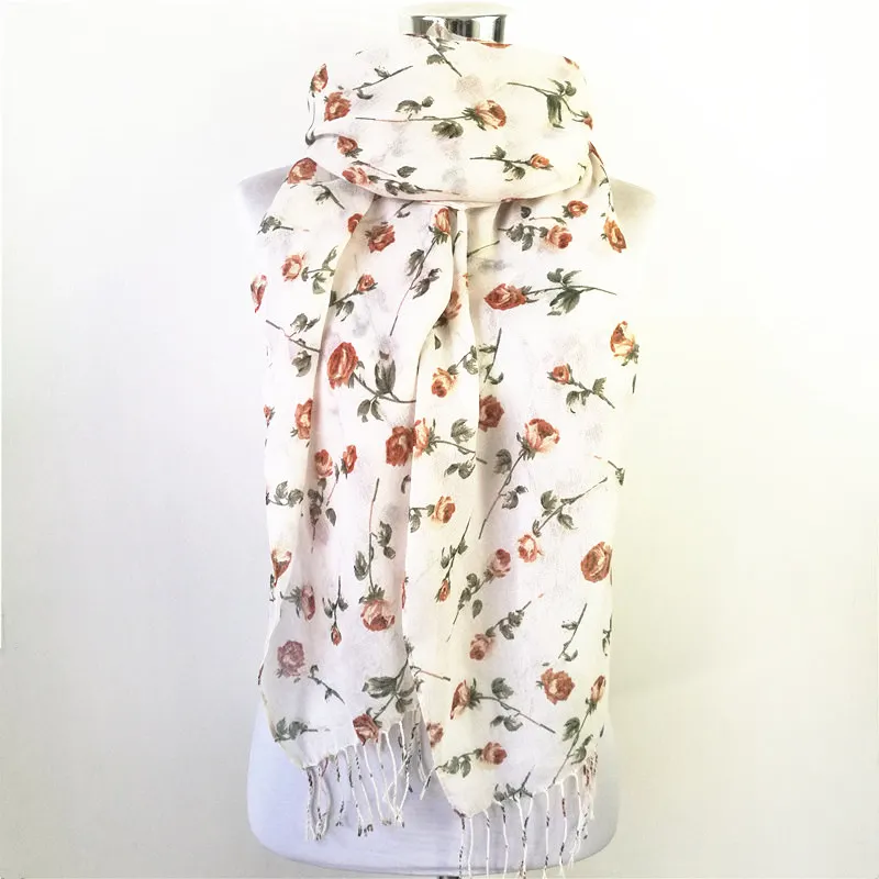 Hot Sellin Warme Vrouwen Bloem lange Sjaal Vrouwelijke Kleine Rose Print Chevron Sjaals Winter Planten Sjaal Wrap