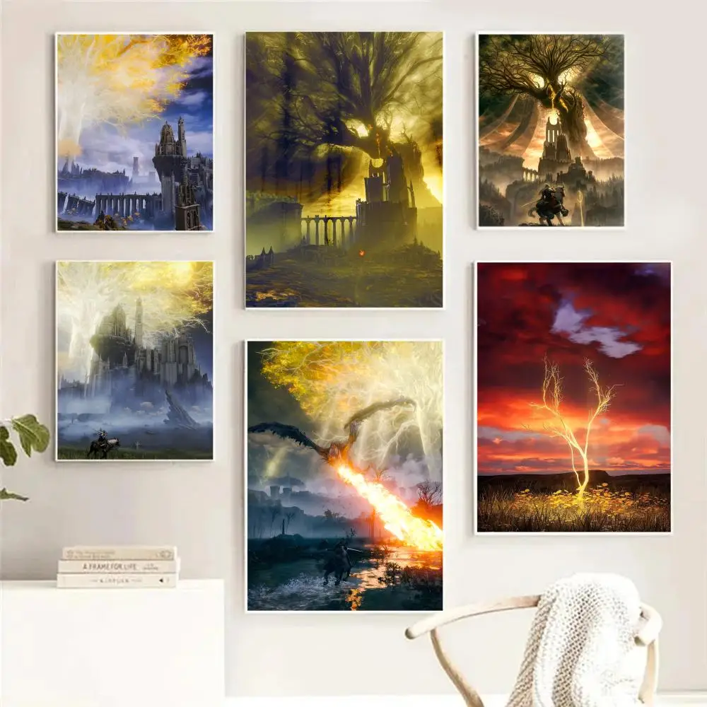 Póster de juego E-e-Eldens r-Ring, dormitorio, sala de estar, estudio y más allá, decoración autoadhesiva + regalo perfecto