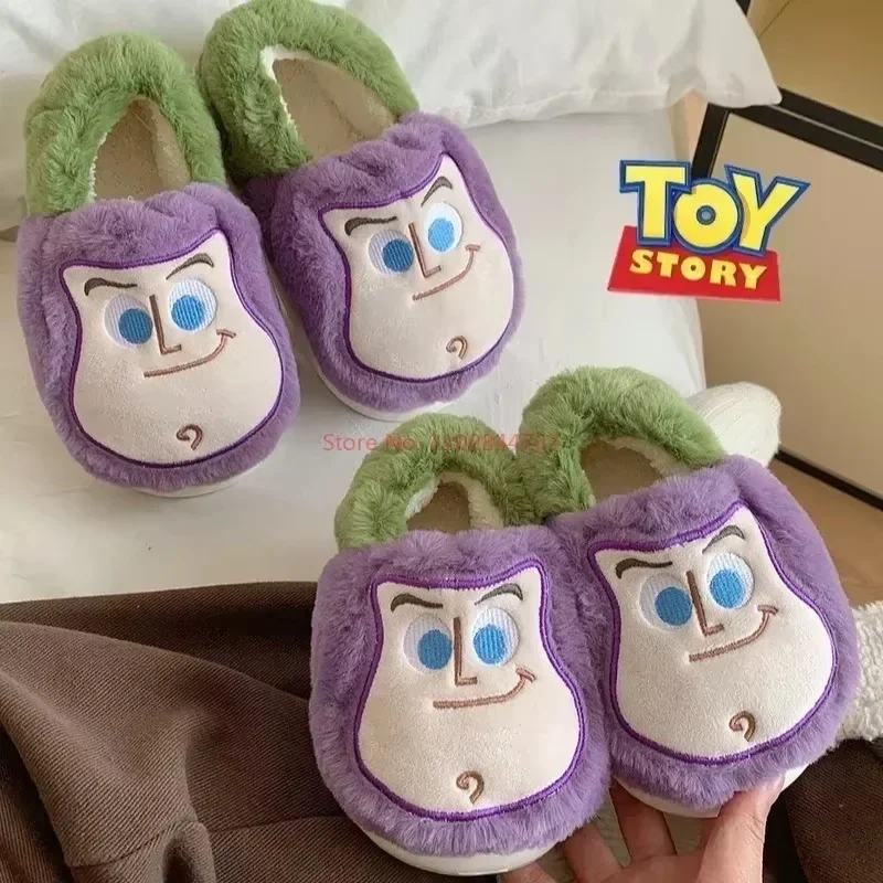 36-45cm Cute Disney Toy Story Buzz Lightyear Couple Cotton Slippers Wear Plush Cotton Shoes Y2k Men And Women In Winter