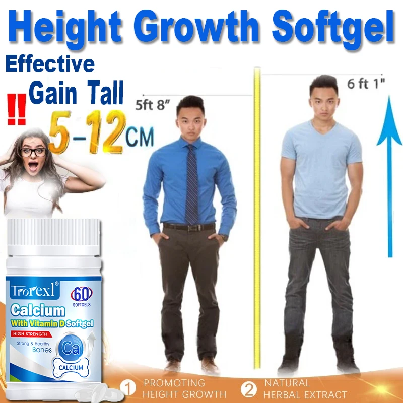 Height Growth Supplements for Adult, Growing Taller Pills, Best d3 Vitamins Calcium, Nature Capsule for Grow Taller, Bone Health