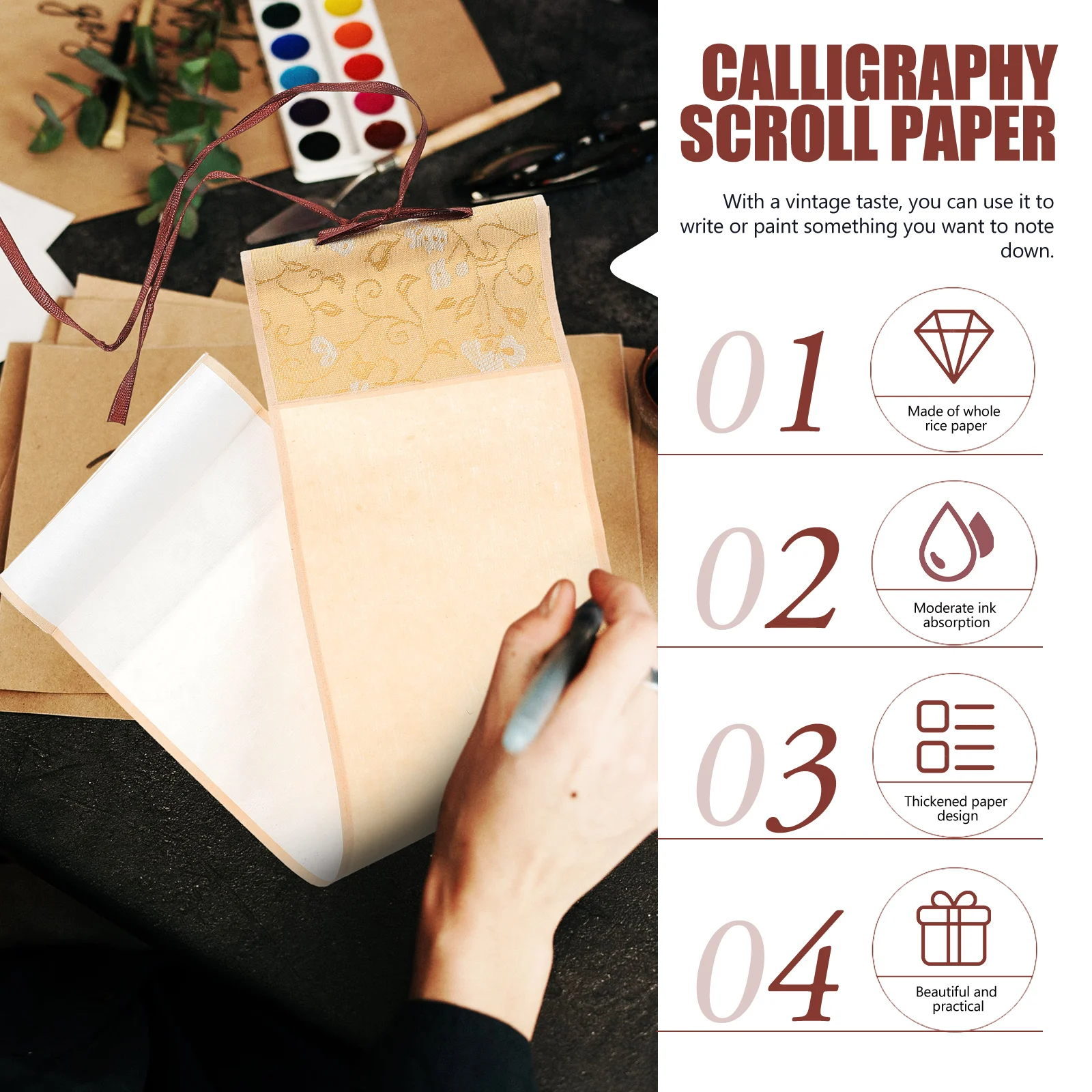 

1pc Small Scroll 10x36cm Rice Paper Calligraphy Painting Blank Vintage Home Office Decor Artwork Helper Durability Sketch Pad