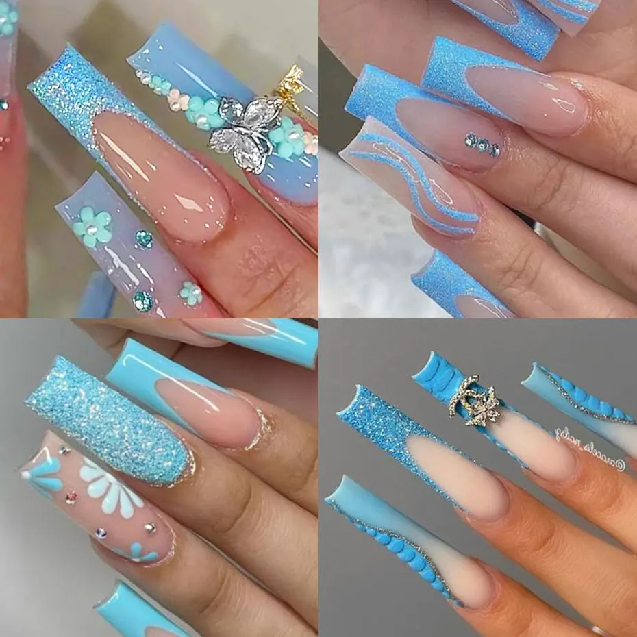 6 uds. De polvo para decoración de uñas con purpurina de azúcar azul de verano, pigmento brillante para decoración de uñas, esmalte de Gel brillante DIY, decoración de manicura