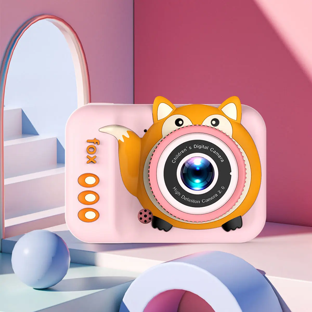 Mini Portable Digital Camera Toys 2 inch Screen HD SLR Camera Children Cartoon Cute Fox 400mAh Kids Camera