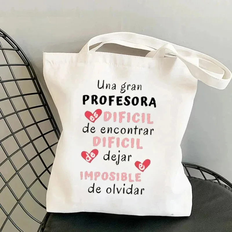Spanish Printed Portable Large Capacity Travel Storage Shoulder Bag Casual Shopping Tote Bag Organizer Thanks Gifts for Teacher image 2