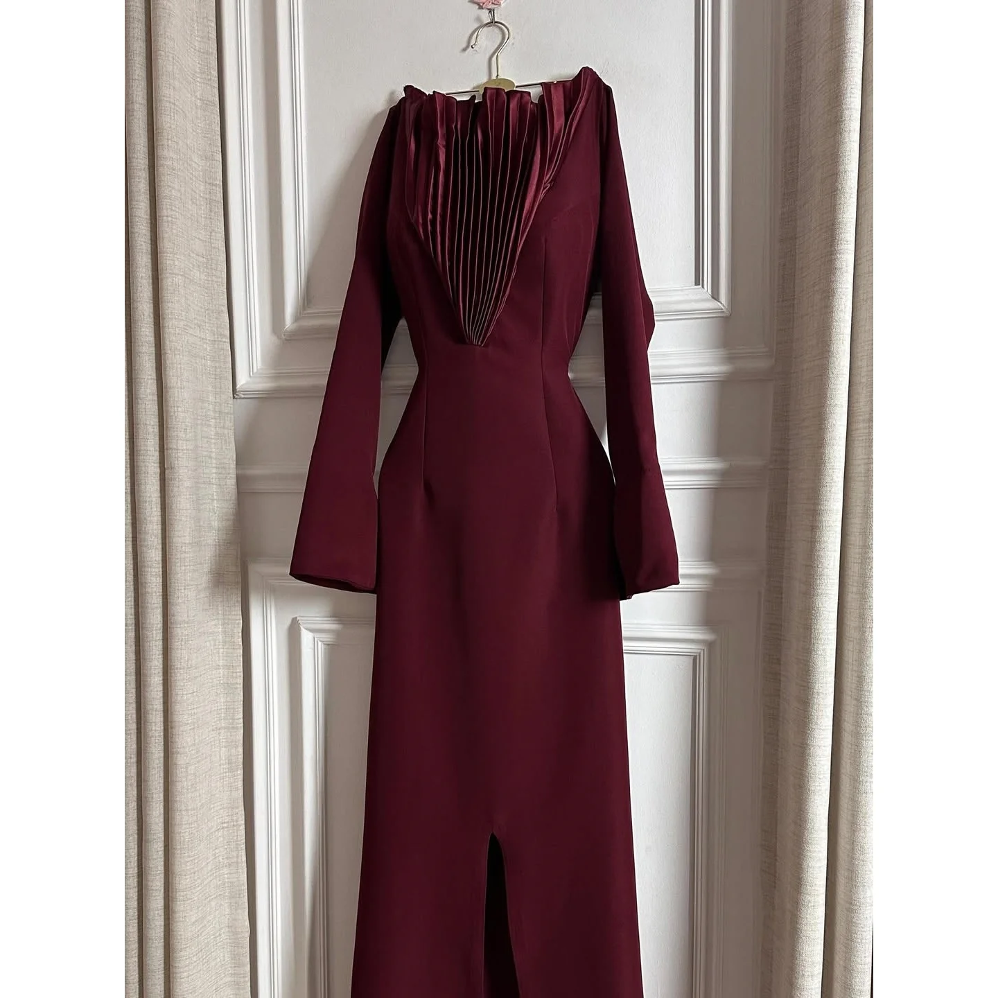 

EDECPBM Satin V-Neck Burgundy Straight Evening Dress 2026 Prom Dress Elegant Formal Evening Women's Customized Robes de Soirée