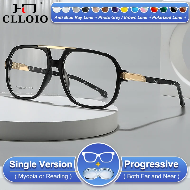 

CLLOIO Vintage Men Pilot Design Myopia Hyperopia Optical Glasses Oversize Frame Anti Blue Light Progressive Prescription Eyeware