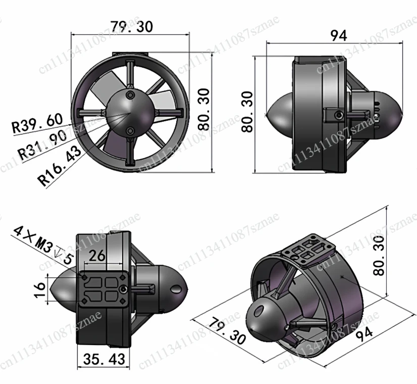 

High-Performance 200m Depth 3kgf Brushless DC Thruster, Waterproof ROV Motor for Underwater Robots M060