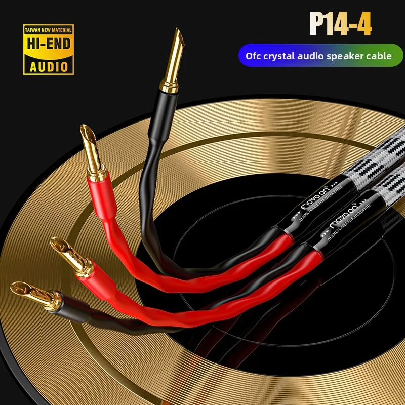 P14-4 Hi-Fi Speaker Cable with 4-Core Oxygen-Free Copper for Audiophiles, Banana Plug Connectors for Amplifiers and Speakers