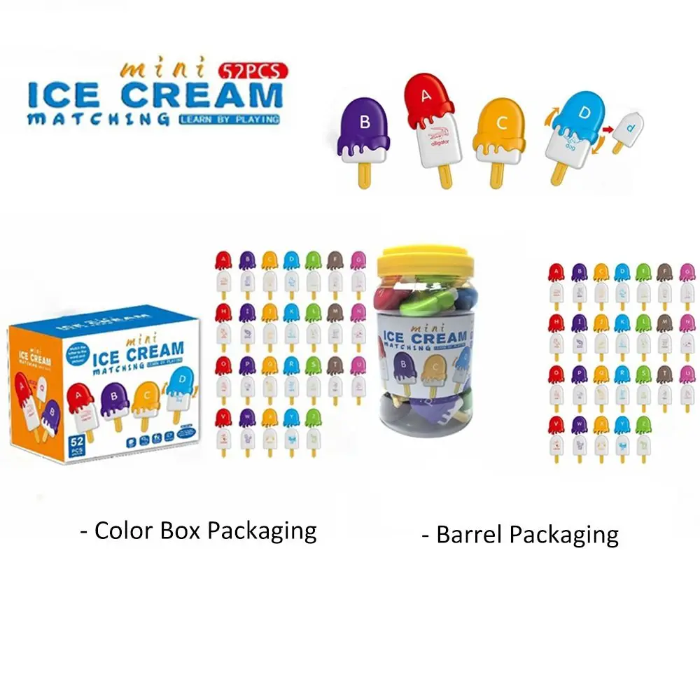 

1 Set 52Pcs Educational Toy Sets Ice Cream Shape Plastic Alphabet Matching Animal Color Sorting Set Toys Multicolor