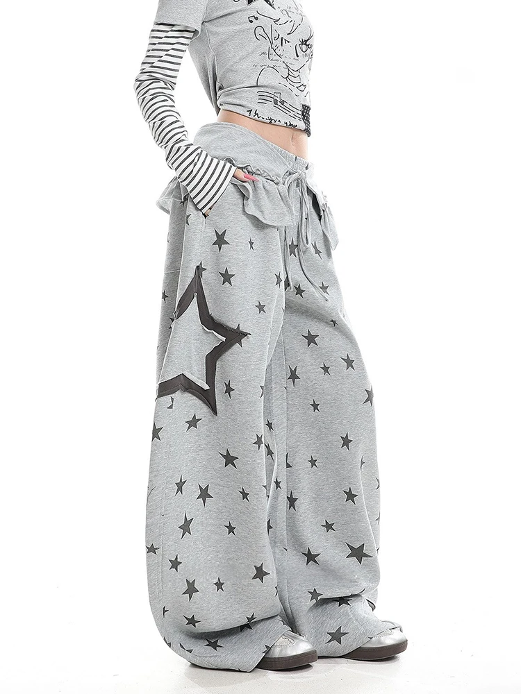 REDDACHiC Skirt Removable Sweat Pants for Women Y2K Star Print Carrot Fit Wide Leg Elastic Waist Palazzo Pants Causal Streetwear