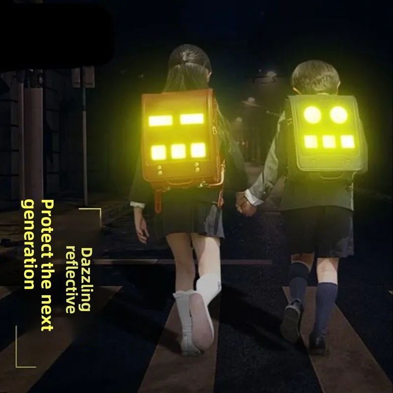 Adorable Cartoon Reflective Safety Stickers Backpack Clear Smiley Face Waterproof Self Adhesive Decorative School Bag Accessory