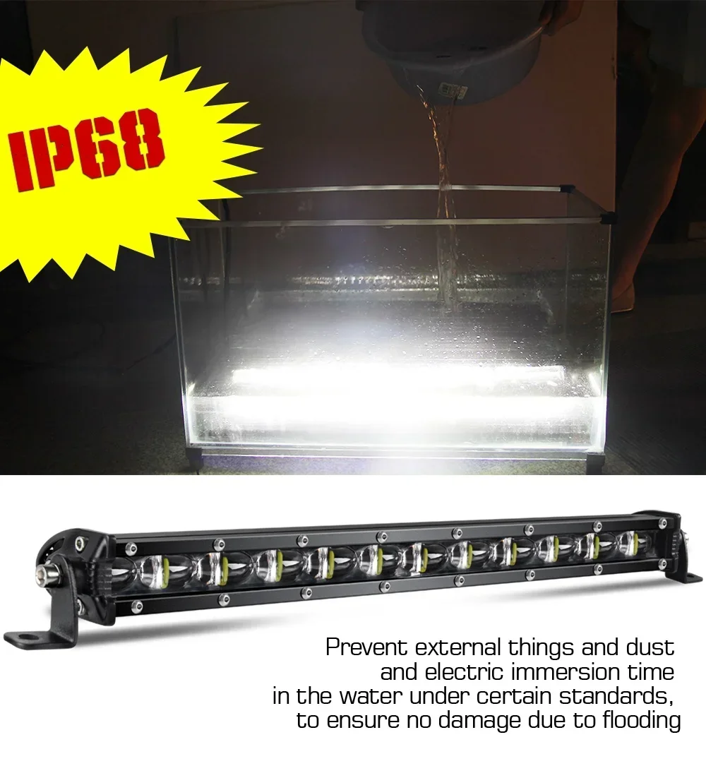 6D Lens Super Slim Led Light Bar 60W 120W 180W Для автомобиля Трактор Suv Грузовик Лодка 4WD 4x4 Offroad ATV Светодиодные рабочие фонари Дальняя