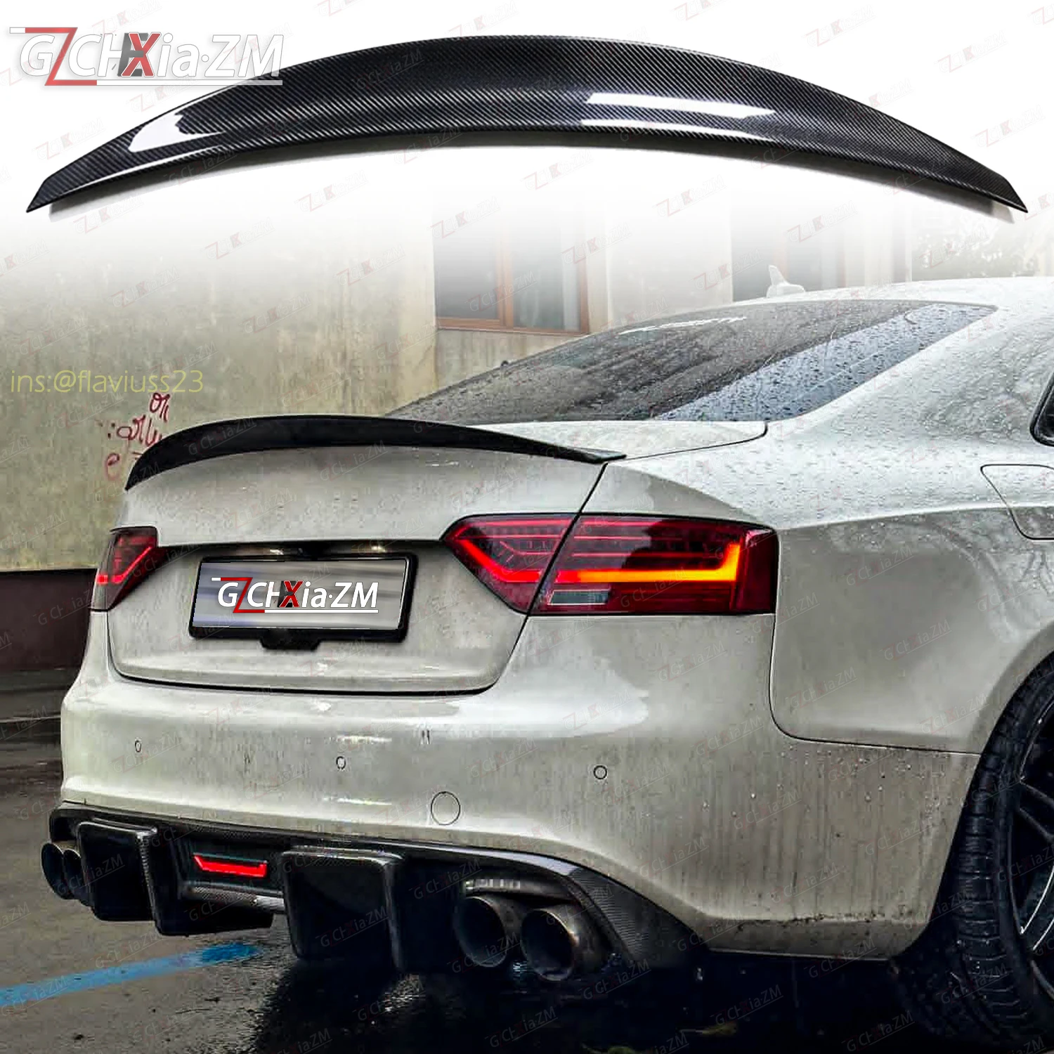 For Audi A5 B8 2010-2016 4-Door Hardtop Sports Car HK Style Carbon Fiber Spoiler Car Trunk Lid Decorative Cover Tail Wing（4Door）