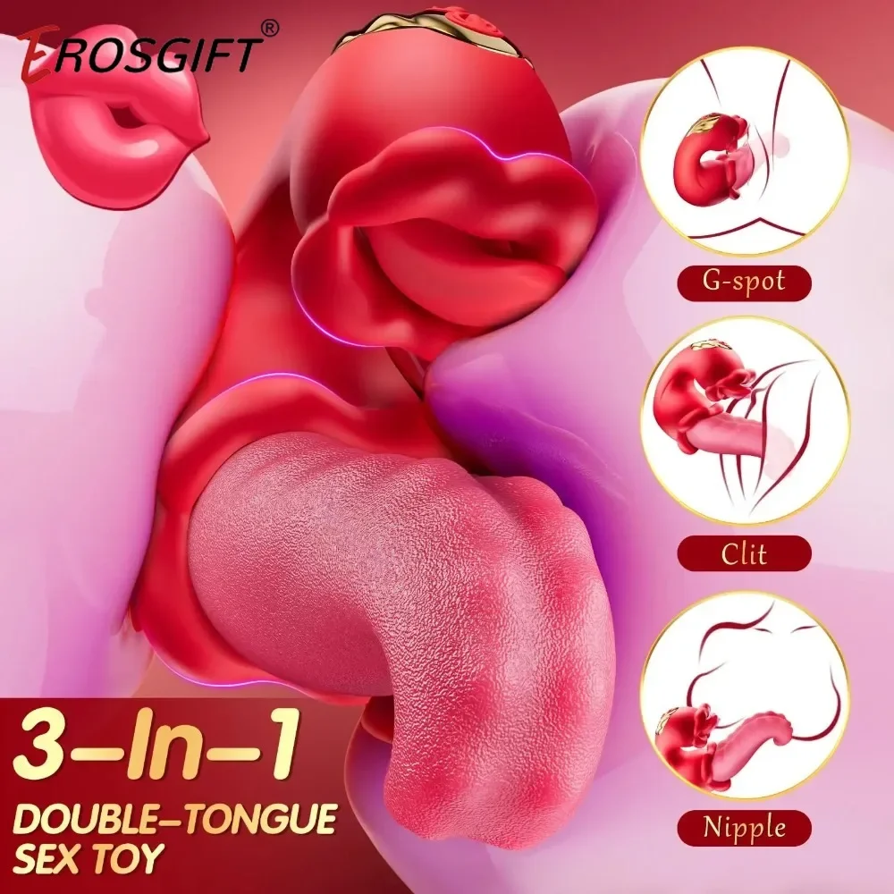 Female 3 IN 1 Realistic Tongue Licking Bite Vibrator Dildo G Spot Licking Clitoral Vagina Stimulator Adults Sex Toys for Women