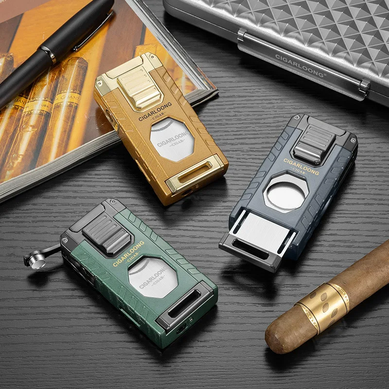 

CIGARLOONG Многофункциональная металлическая зажигалка для сигар, оборудованная дрель для сигар и резак для сигар, пригодная для вторичной переработки, вентиляция, ветрозащитная зажигалка для сигар