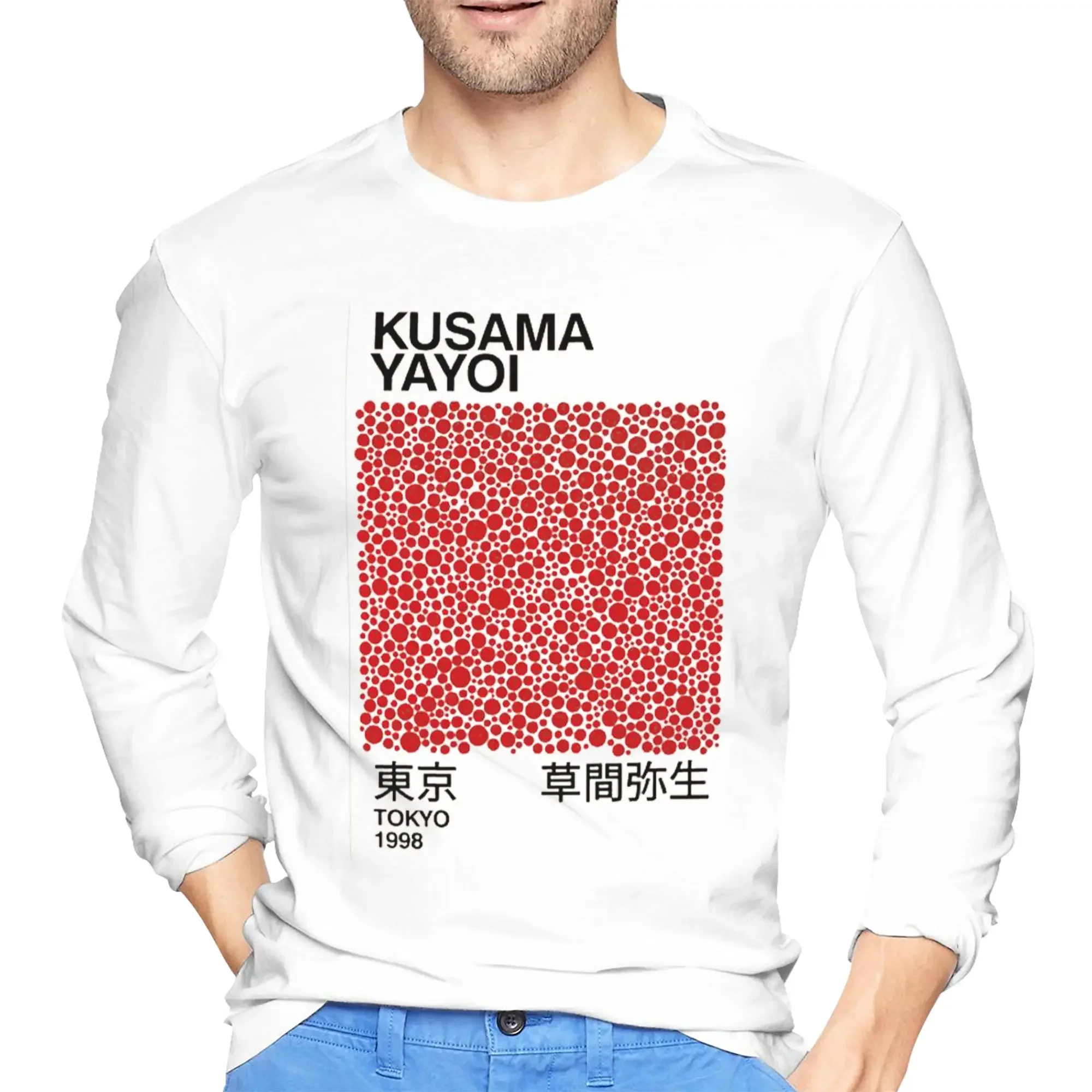 

Yayoi Kusama Abstract Painting Men's Long Sleeved T-shirt Casual Round Neck T shirts Spring and Autumn Men tops