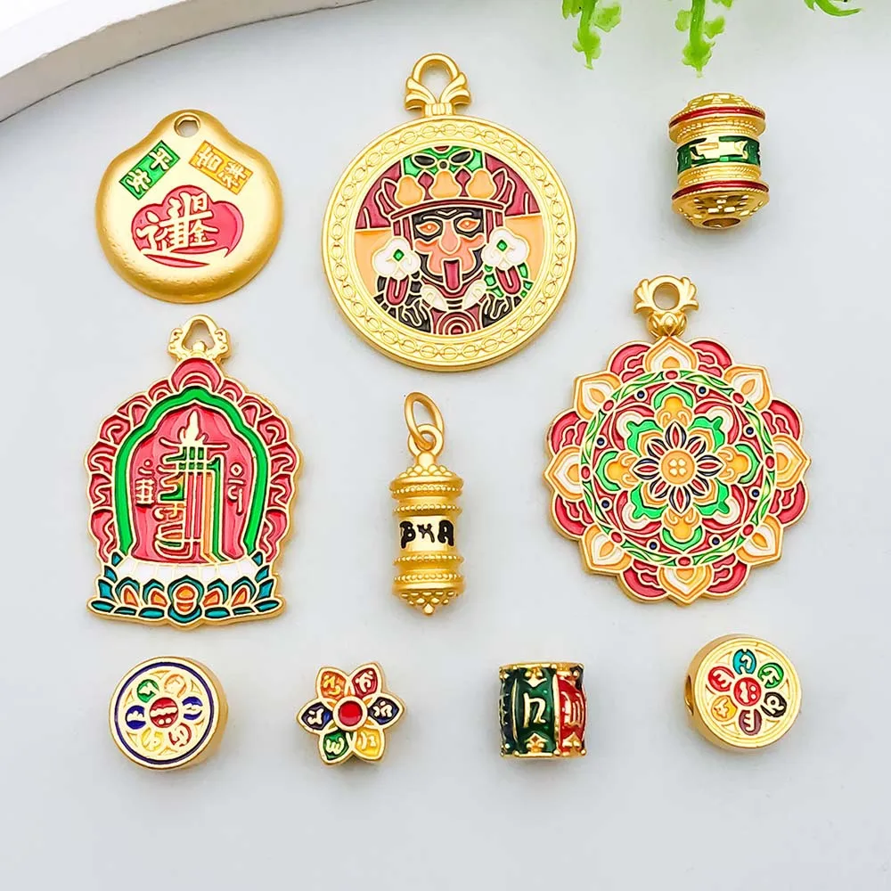 10 قطعة/الوحدة التقليدية الصينية مطلية بالذهب الفاخرة تقليد اليشم محظوظ سحر قلادة ل أساور يدوية صنع المجوهرات اكسسوارات