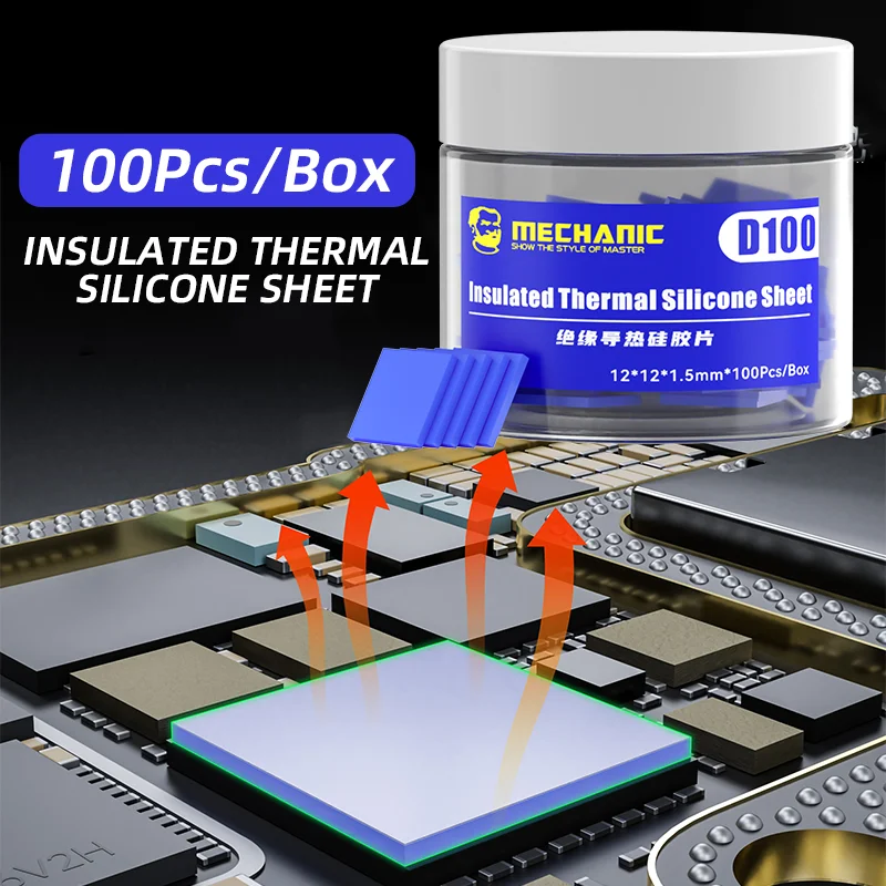 

MECHANIC D100 100Pcs InsuInsulated Thermal Silicone Sheet Self-Adhesive Shockproof for PCB Motherboard Phone Repair Tool
