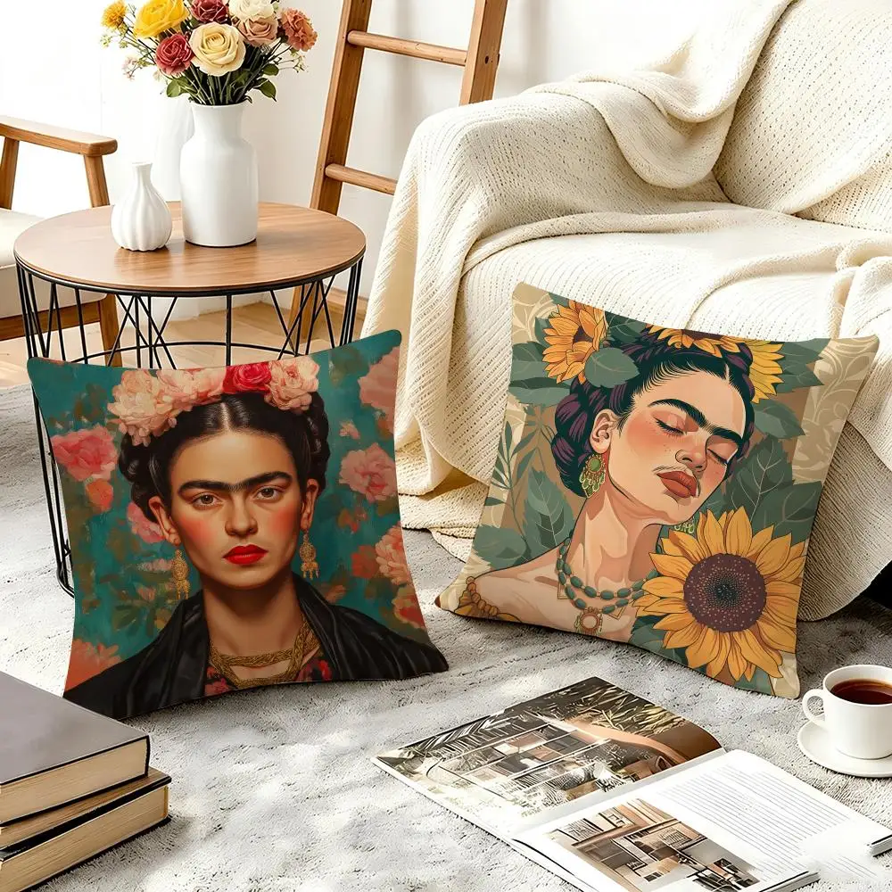 Art F-Frida Kahlo Cushion Cover Plush Fabric Soft Double Sided Print Home Sofa High Quality Cushion Cover Throw